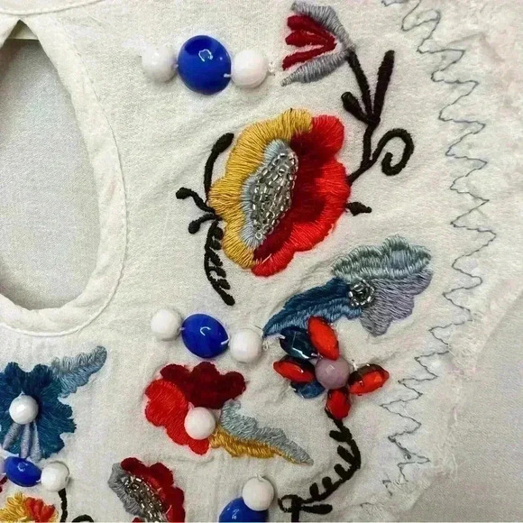 Missy Robertson Women Size S White Blouse Beading Flowy Boho Lightweight - Picture 8 of 10